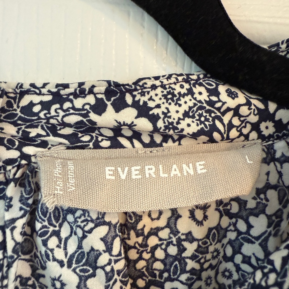 Everlane Shirred Mini Dress, Blue and White Floral Print - Picture 6 of 7